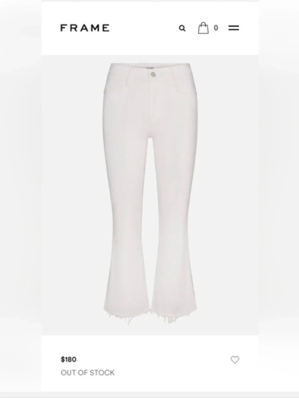 FRAME Le Crop Mini Boot Jeans Denim Stretch Raw Hem WHITE Size 31 - Picture 2 of 7
